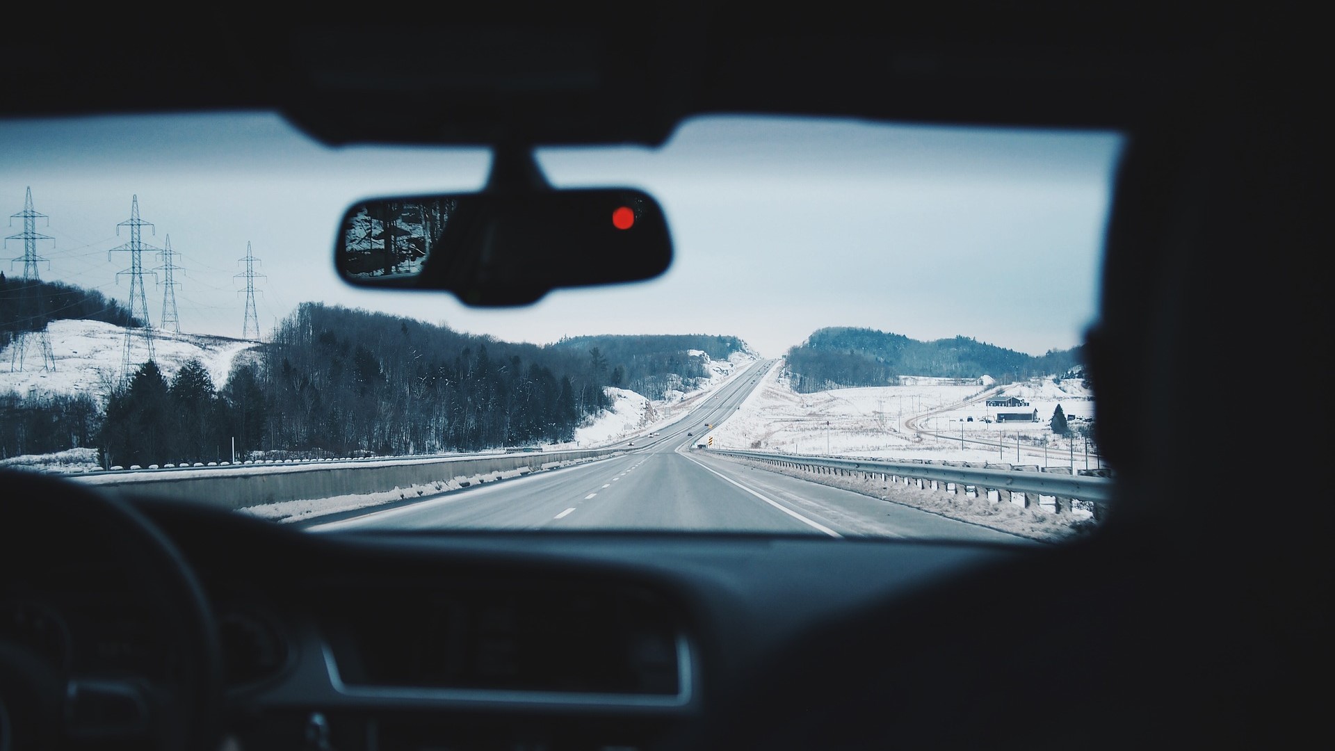 utsikt fra frontrute på bil -Tilhenger dekk vinter